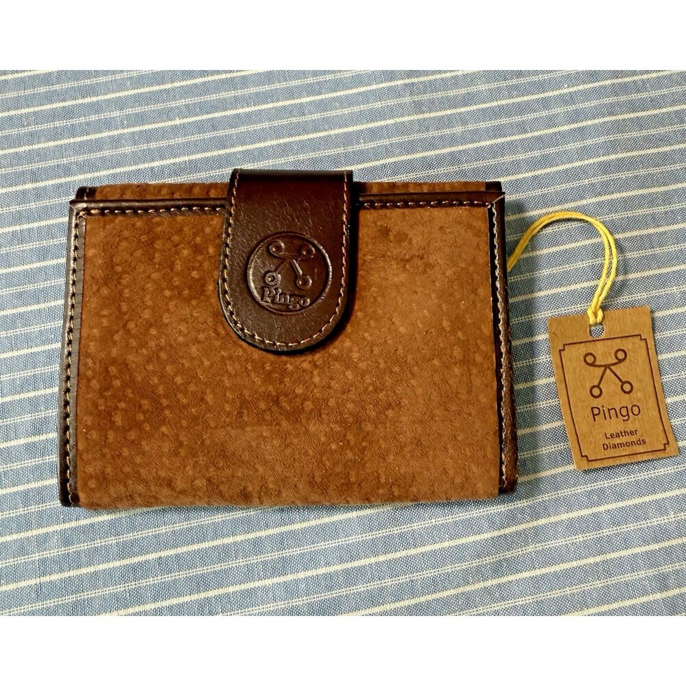 Pingo Trifold Wallet Women Caramel Suede‎ Chocolate Leather NWT